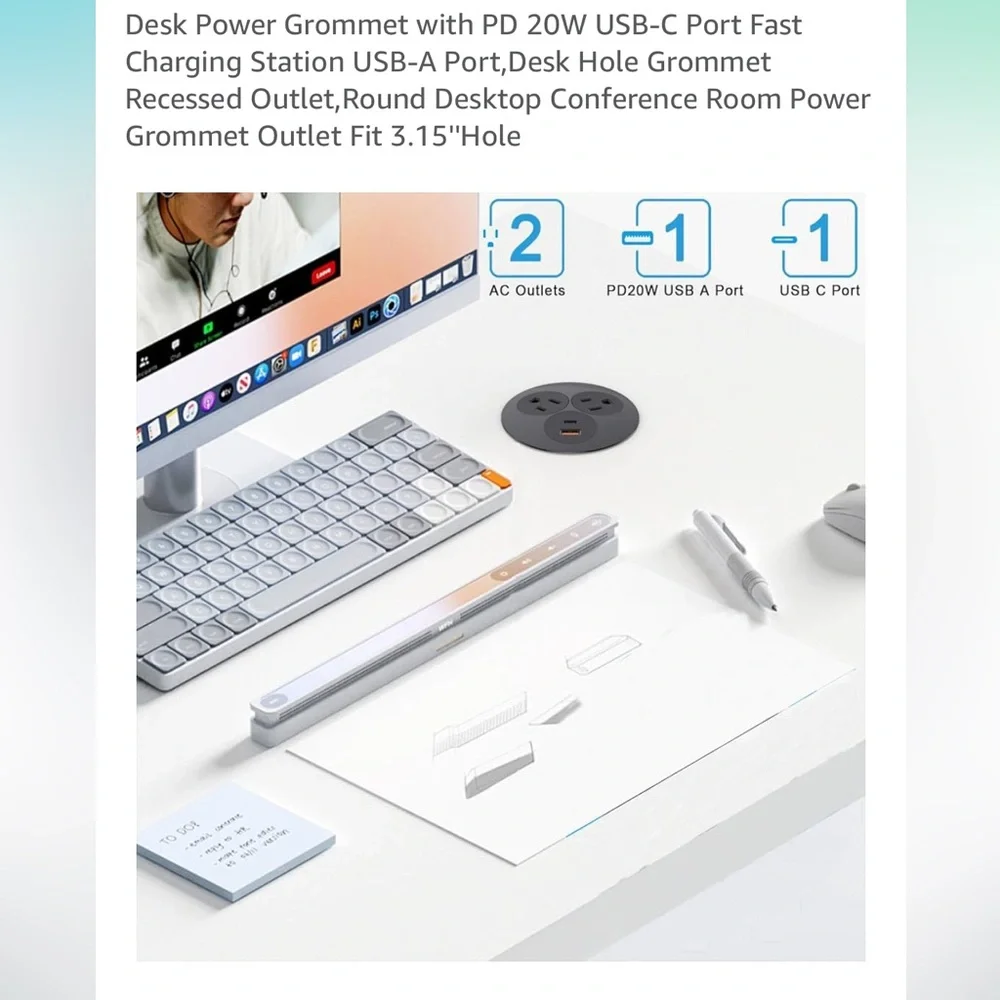 Round Black Power Grommet with USB-C Port